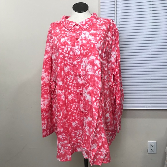 Woman Within Button Up Shirt Women’s Sz 5X Tie Dye Orange Long Sleeve’s Collared - Picture 5 of 14